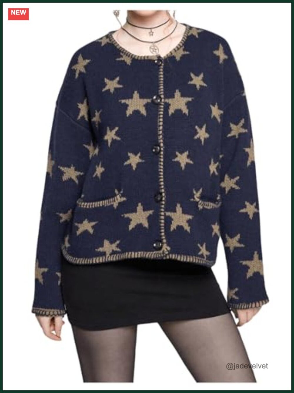 Women's Star Sweater Cardigan Button Up Chunky Oversized